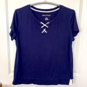 NAUTICA | Women’s Dark Blue with White Lacing Neckline Size Medium